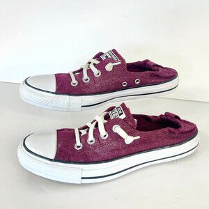 9 Women- Converse Chuck Taylor All Star Shoreline Slip On Maroon Silver Sneakers